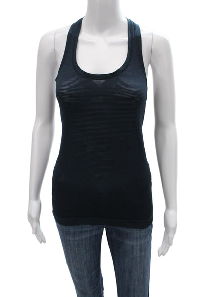 Lululemon Women Striped Dark Blue Tank Top Round Neck Polyester Size 8