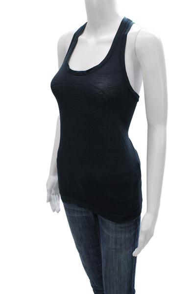 Lululemon Women Striped Dark Blue Tank Top Round Neck Polyester Size 8