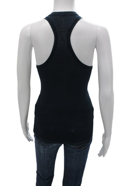 Lululemon Women Striped Dark Blue Tank Top Round Neck Polyester Size 8
