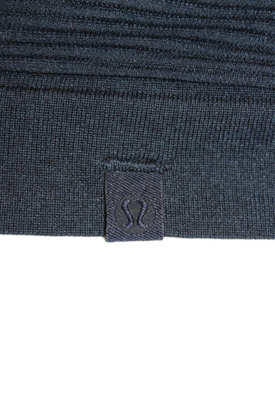 Lululemon Women Striped Dark Blue Tank Top Round Neck Polyester Size 8