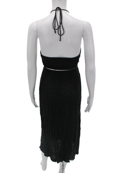 Playa Lucila Womens Maxi Sundress Black Sleeveless Tie Waist Size S