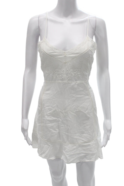 Zara Womens White Slip Dress Sleeveless V Neck Button Cotton Short Size L