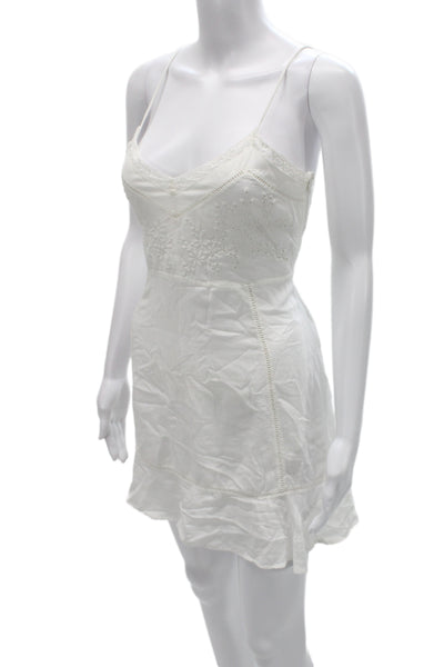 Zara Womens White Slip Dress Sleeveless V Neck Button Cotton Short Size L