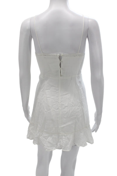 Zara Womens White Slip Dress Sleeveless V Neck Button Cotton Short Size L