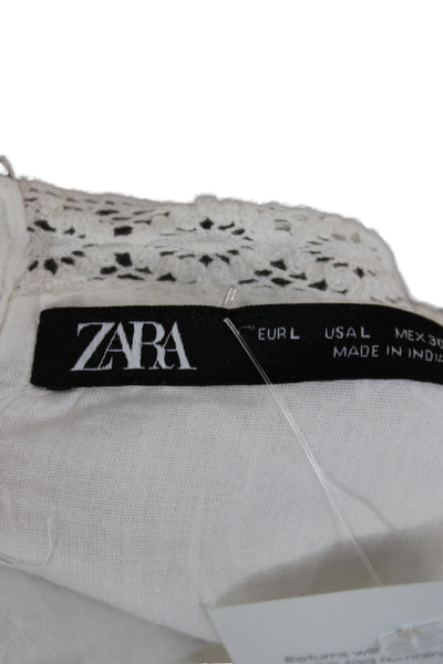 Zara Womens White Slip Dress Sleeveless V Neck Button Cotton Short Size L