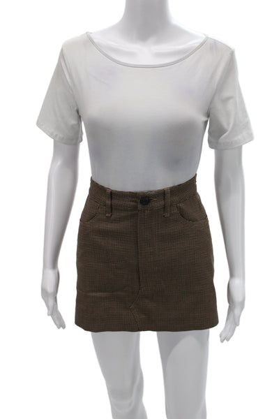 Rag & Bone Women Mini Pencil Skirt Brown Check Wool Blend Size 8
