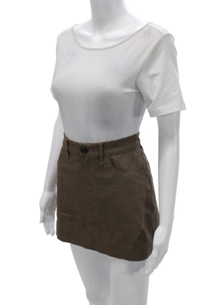 Rag & Bone Women Mini Pencil Skirt Brown Check Wool Blend Size 8