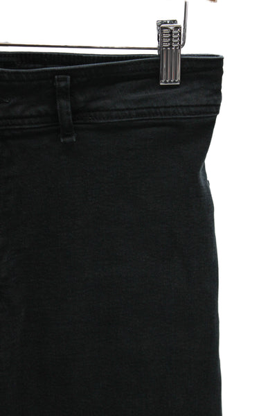 Zara Women Cropped Wide Leg Jeans Black High Rise Cotton Button Size 8