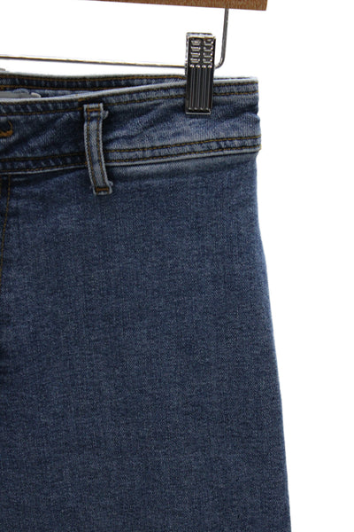 Zara Women Cropped Wide Leg Jeans Dark Blue High Rise Button Size 8