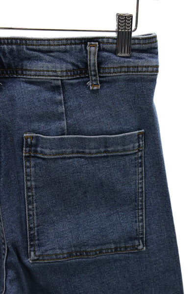 Zara Women Cropped Wide Leg Jeans Dark Blue High Rise Button Size 8