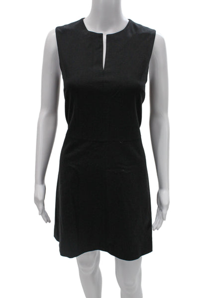 Theory Women Sheath Shift Dress Black Virgin Wool Sleeveless Zip Short Size 8