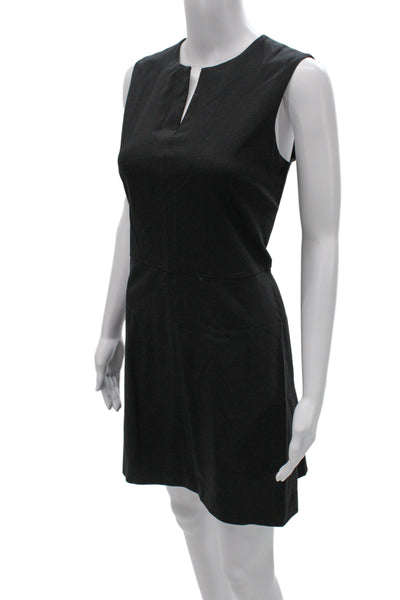 Theory Women Sheath Shift Dress Black Virgin Wool Sleeveless Zip Short Size 8