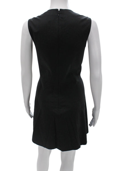 Theory Women Sheath Shift Dress Black Virgin Wool Sleeveless Zip Short Size 8