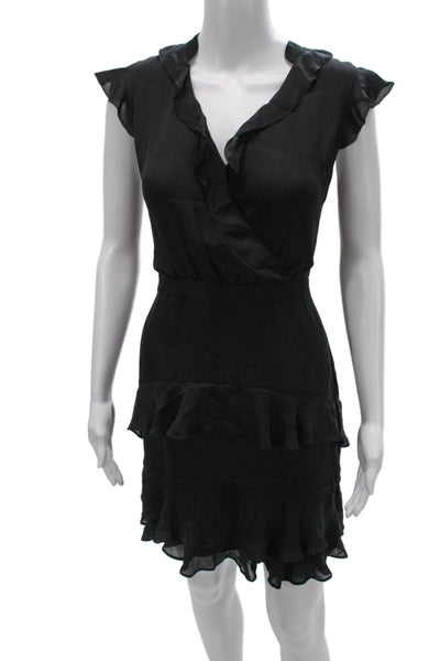 Parker Womens Black Silk Wrap Dress V Neck Knee Length Short Sleeve Size 8