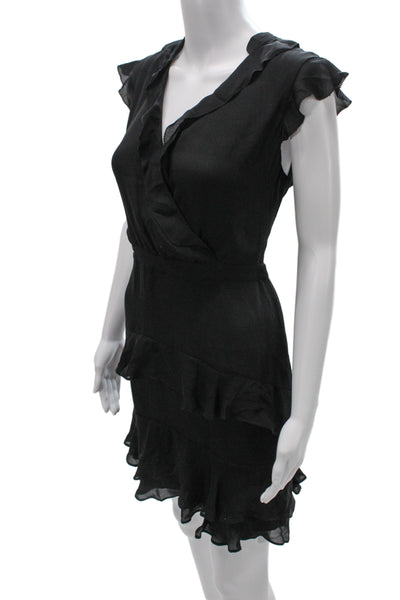 Parker Womens Black Silk Wrap Dress V Neck Knee Length Short Sleeve Size 8