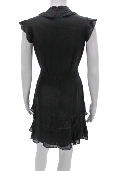 Parker Womens Black Silk Wrap Dress V Neck Knee Length Short Sleeve Size 8