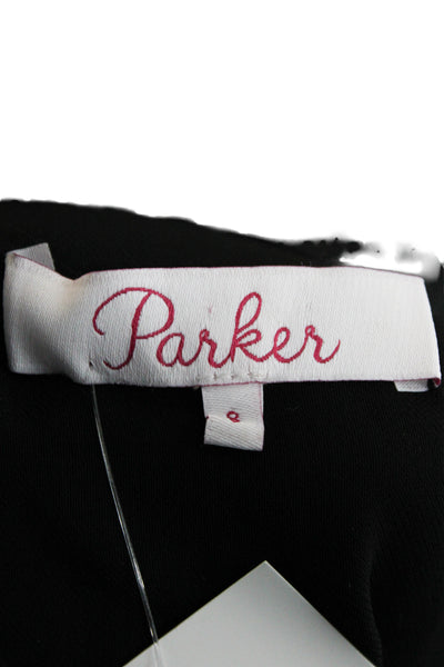 Parker Womens Black Silk Wrap Dress V Neck Knee Length Short Sleeve Size 8