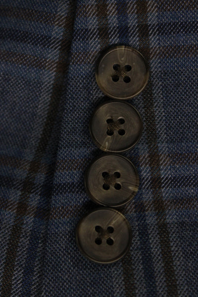 Penguin Mens Plaid Blue Button Blazer Wool Blend Long Sleeve Size 42