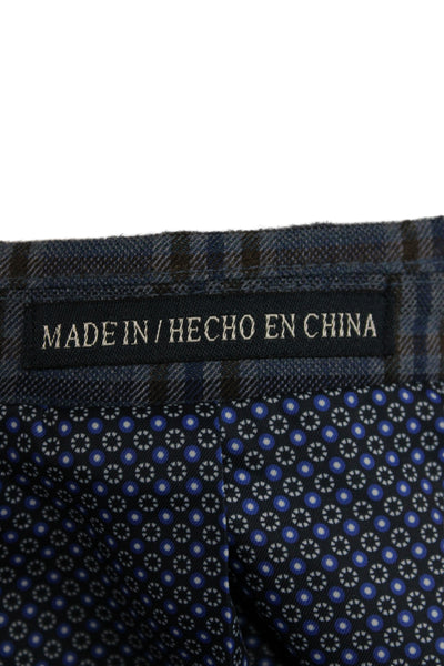 Penguin Mens Plaid Blue Button Blazer Wool Blend Long Sleeve Size 42