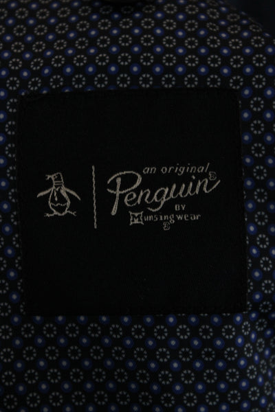 Penguin Mens Plaid Blue Button Blazer Wool Blend Long Sleeve Size 42