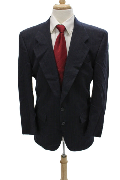 Christian Dior Mens Suit Jacket Dark Blue Striped Wool Button Collared Size 42