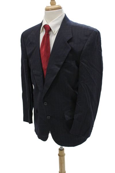 Christian Dior Mens Suit Jacket Dark Blue Striped Wool Button Collared Size 42