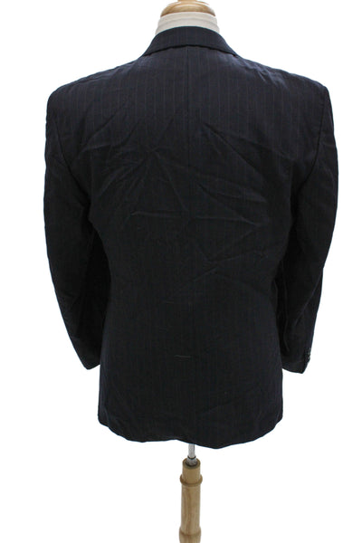 Christian Dior Mens Suit Jacket Dark Blue Striped Wool Button Collared Size 42