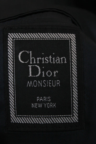 Christian Dior Mens Suit Jacket Dark Blue Striped Wool Button Collared Size 42