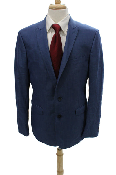 Calvin Klein Mens Blue 2-Piece Wool Blend Suit Jacket Collared Button Size 42