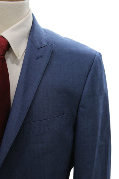Calvin Klein Mens Blue 2-Piece Wool Blend Suit Jacket Collared Button Size 42