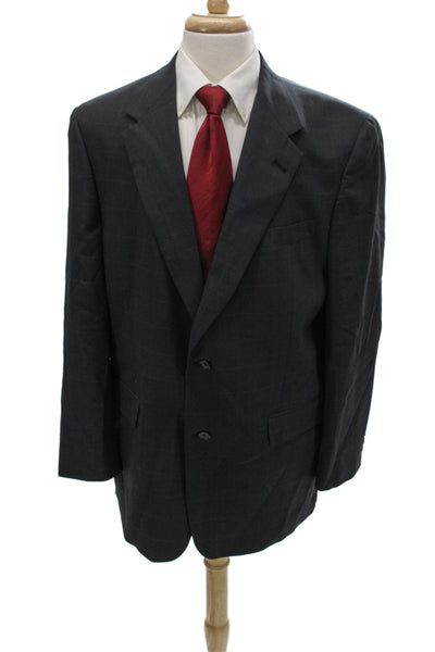 Austin Reed Mens Classic Checked Wool Blend Suit Jacket Dark Gray Size 42