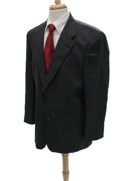 Austin Reed Mens Classic Checked Wool Blend Suit Jacket Dark Gray Size 42