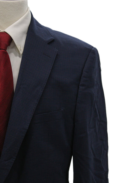 Calvin Klein Mens Dark Blue Checked Wool Blend Suit Jacket Button Size 44