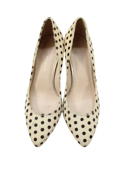Loeffler Randall Womens Slip On Pointed Toe Pony Hair Polka Dot Pumps White 9B
