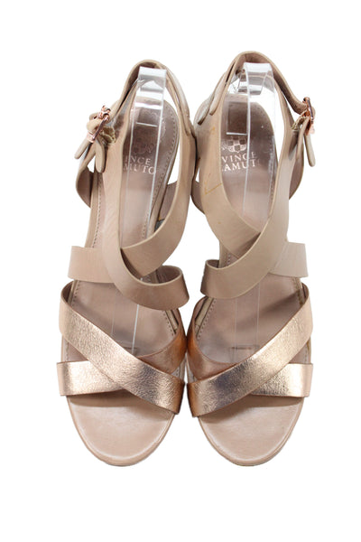 Vince Camuto Womens Wedge Heel Platform Ankle Strap Sandals Brown Size 9