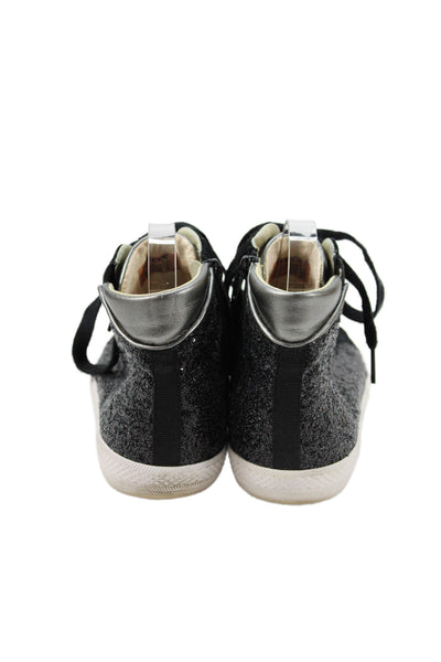 Geox Womens Side Zip Lace Up Cap Toe Sequin High Top Sneakers Black Size 9