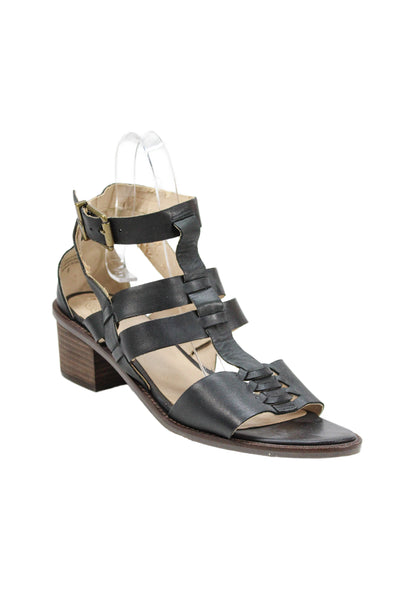 Elliott Lucca Womens Block Heel Leather Ankle Strap Sandals Black Size 9