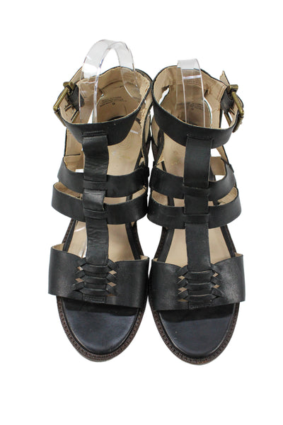 Elliott Lucca Womens Block Heel Leather Ankle Strap Sandals Black Size 9