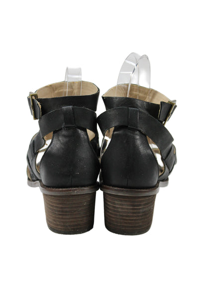 Elliott Lucca Womens Block Heel Leather Ankle Strap Sandals Black Size 9