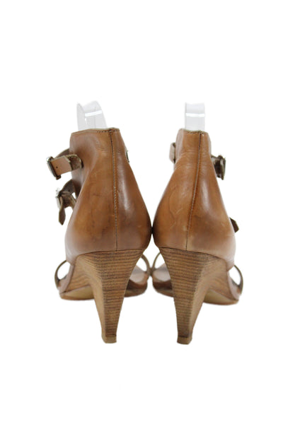 Belle Sigerson Morrison Womens Cone Heel Ankle Strap Sandals Brown Leather 9