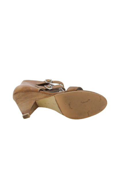 Belle Sigerson Morrison Womens Cone Heel Ankle Strap Sandals Brown Leather 9