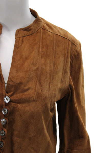 Marc Jacobs Women Brown Pig Suede Mock Neck Button Up Blouse Size M