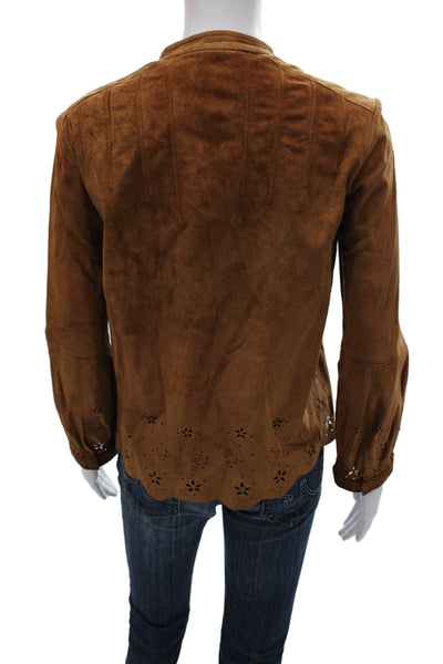Marc Jacobs Women Brown Pig Suede Mock Neck Button Up Blouse Size M