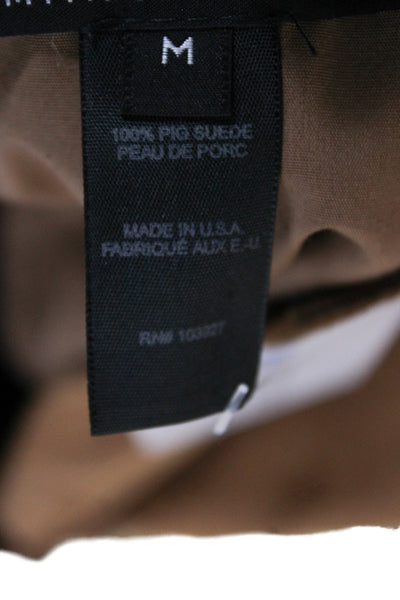 Marc Jacobs Women Brown Pig Suede Mock Neck Button Up Blouse Size M