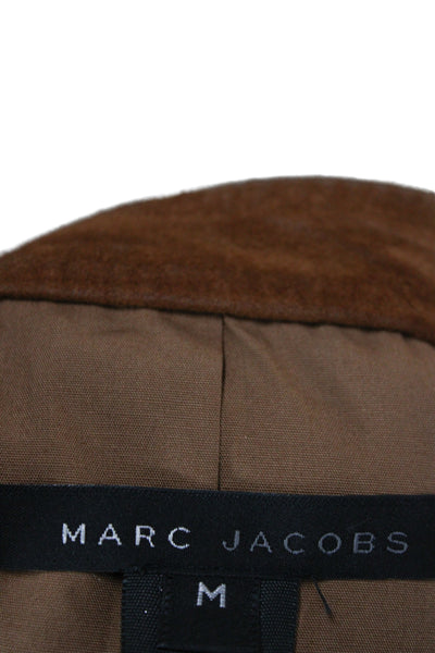 Marc Jacobs Women Brown Pig Suede Mock Neck Button Up Blouse Size M