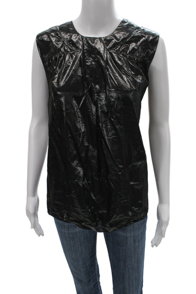 Anna Sui Women Sleeveless Black Blouse Crew Neck Button Grunge Size 10
