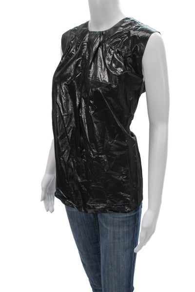 Anna Sui Women Sleeveless Black Blouse Crew Neck Button Grunge Size 10
