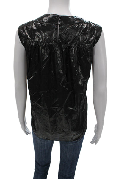 Anna Sui Women Sleeveless Black Blouse Crew Neck Button Grunge Size 10
