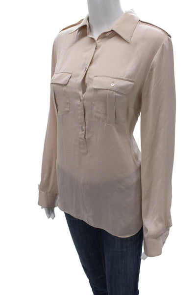 Zara Women Beige Collared Long Sleeve Button Up Blouse Army Size M