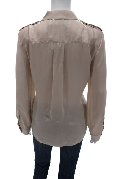 Zara Women Beige Collared Long Sleeve Button Up Blouse Army Size M